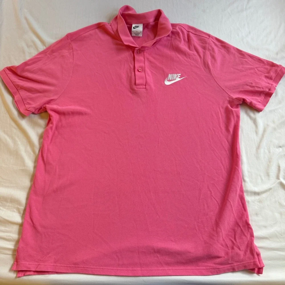 Nike Mens Sportswear Piqué Polo Shirt Pink White Futura Logo XL Short Sleeve